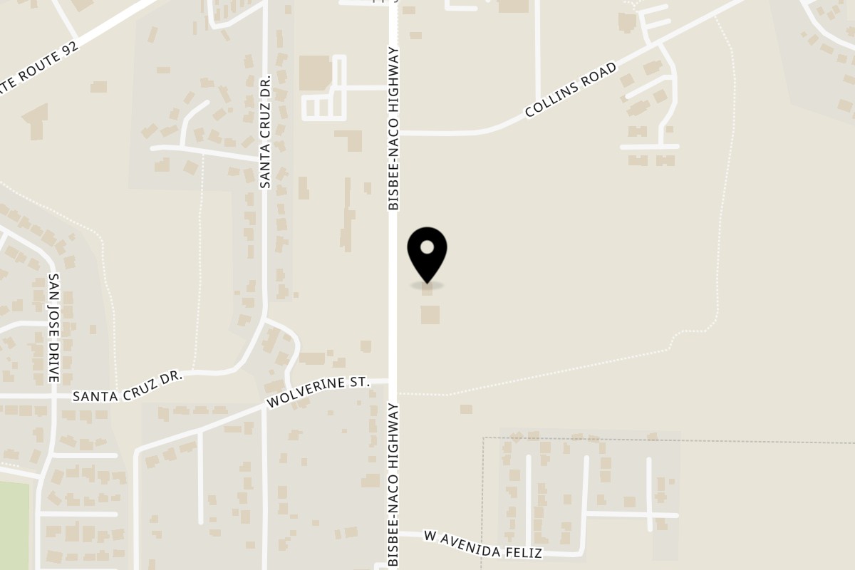 Map showing the location of Los Tachos Mexican Restaurant on 1335 S Naco Hwy in Bisbee
